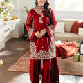 Red Embroidered Kurta Pajama Set for Women