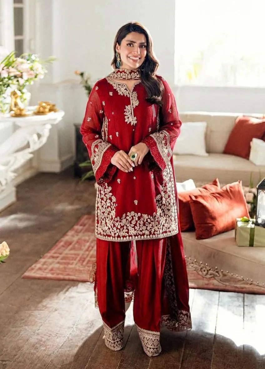 Red Embroidered Kurta Pajama Set for Women