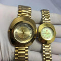 Gold Couple Watches Set Rose Gold Chain Strap 2 Pcs