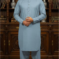 Men Blue Cotton Kurta Pyjama Suit Summer Wear