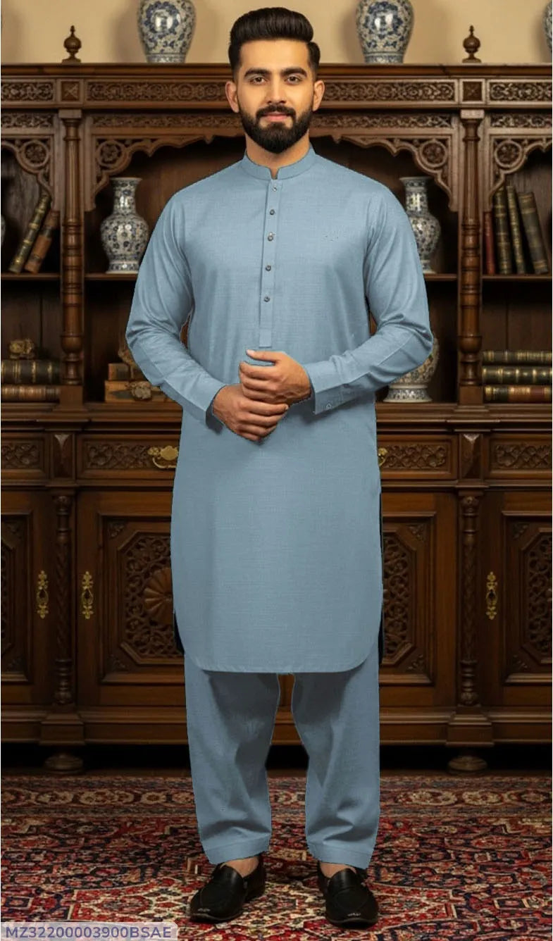 Men Blue Cotton Kurta Pyjama Suit Summer Wear